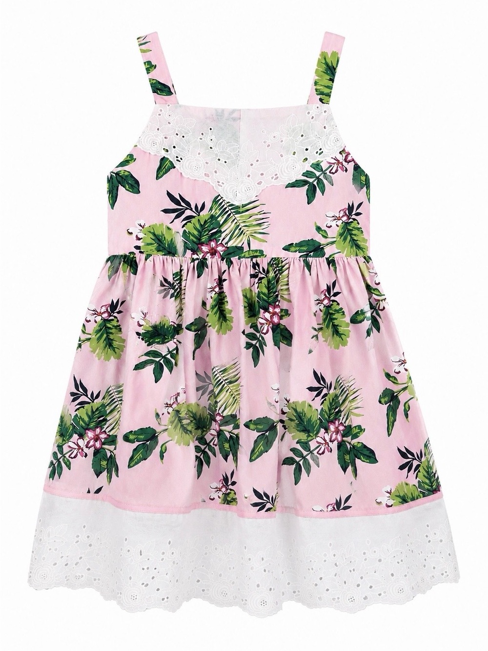 Pippa & Julie Girls Pink Tropical Floral Eyelet Dress | Size 5